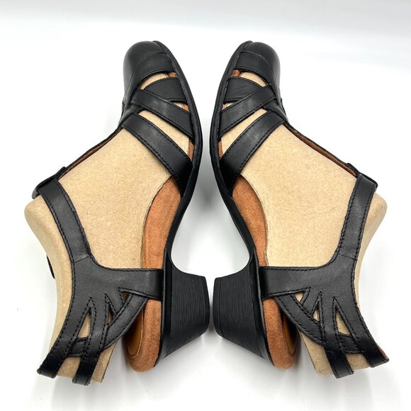 8N 8 NARROW WIDTH Cobb Hill Aubrey Black Leather T-Strap Block Heels Shoes - Picture 8 of 15